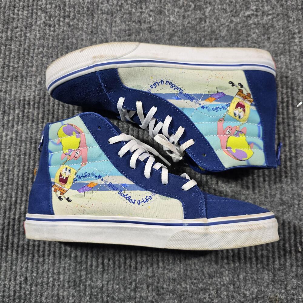 VANS Sk8-Hi Shoes Juniors 7 Blue SpongeBob Patrick Suede Colorblock High Top